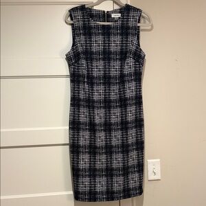 Calvin Klein Black and White Checkered Midi Dress